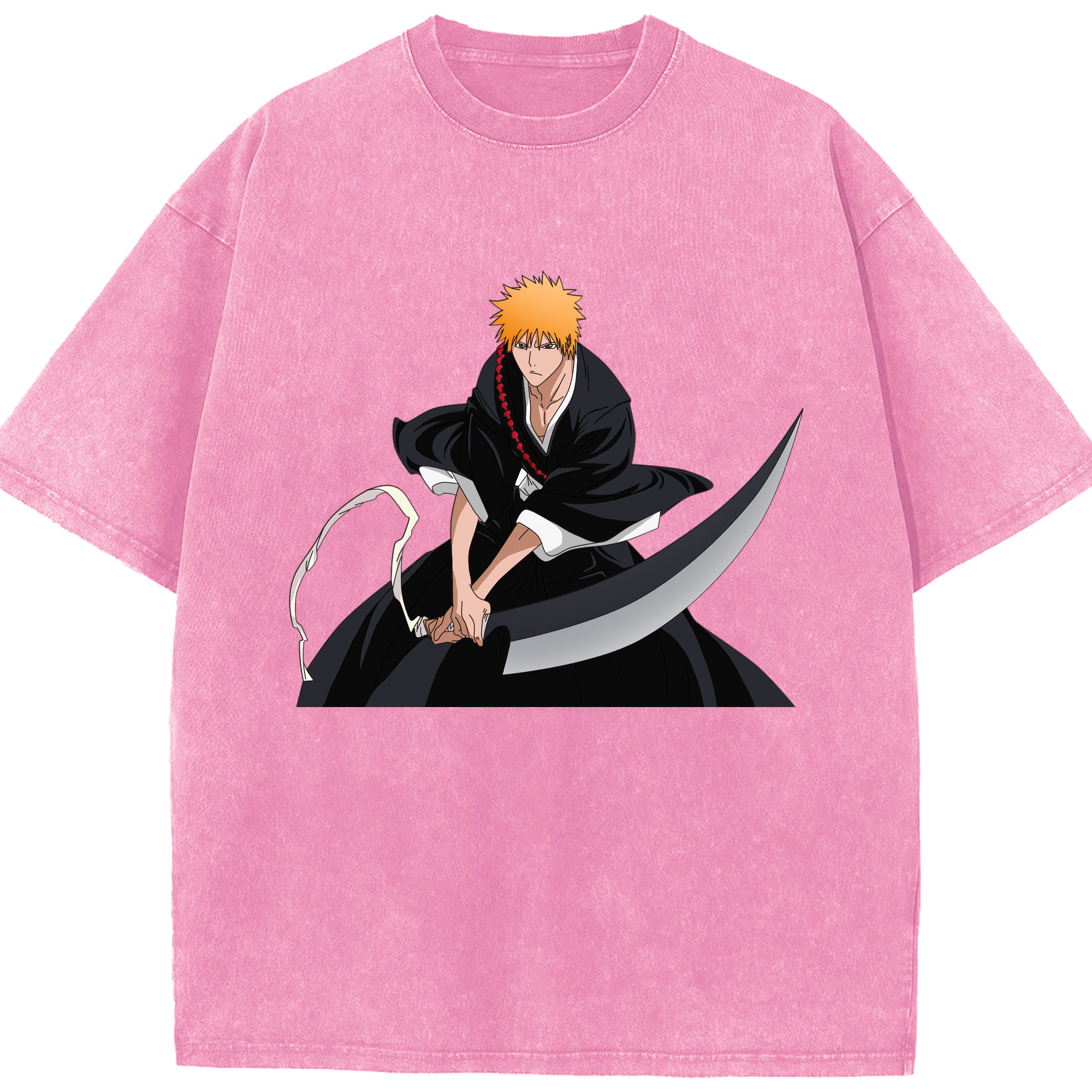 （画像用） ブリーチ 黒崎一護（くろさき いちご）BLEACH Kurosaki Ichigo 綿100% ヴィンテージ風 半袖Tシャツ（フロントプリント）